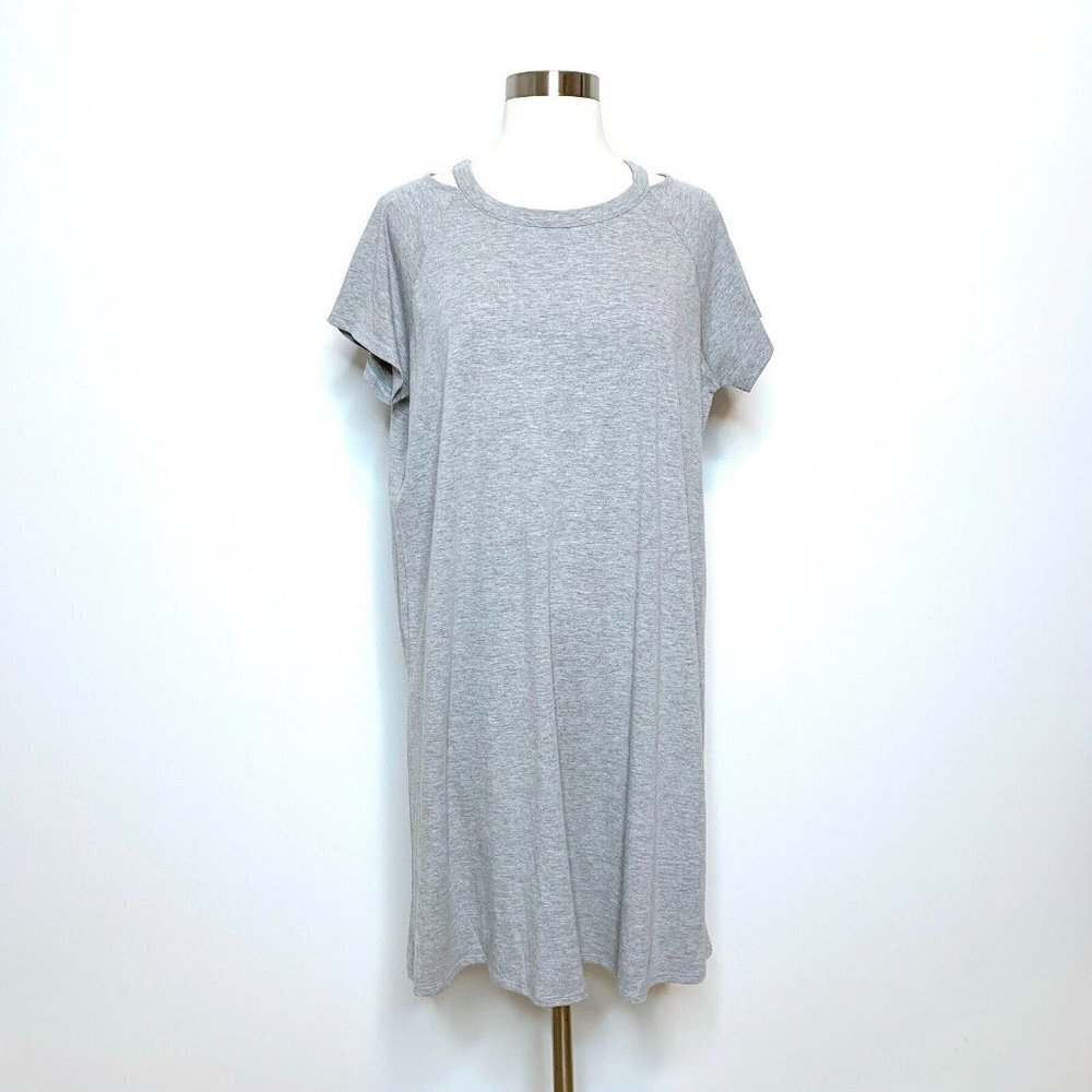 PAPERMOON Dress Womens Medium Gray Short Sleeve T-Shirt Shoulder Cutouts Crew
